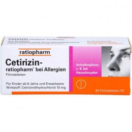 CETIRIZIN-ratiopharm bei Allergien 10 mg Filmtabl. 20 St.