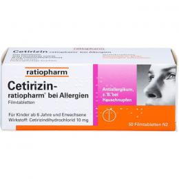 CETIRIZIN-ratiopharm bei Allergien 10 mg Filmtabl. 50 St.