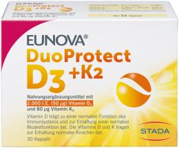 Ein aktuelles Angebot für EUNOVA DuoProtect D3+K2 2.000 I.E. 30 St Kapseln Vitaminpräparate - jetzt kaufen, Marke Stada Consumer Health Deutschland Gmbh.