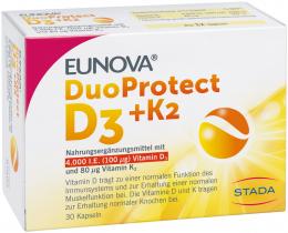 Ein aktuelles Angebot für EUNOVA DuoProtect D3+K2 4.000 I.E. 30 St Kapseln Vitaminpräparate - jetzt kaufen, Marke Stada Consumer Health Deutschland Gmbh.