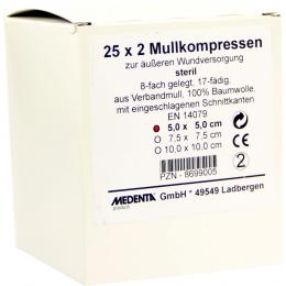 Ein aktuelles Angebot für MULLKOMPRESSEN 5x5 cm steril 8fach 25 X 2 St Kompressen Verbandsmaterial - jetzt kaufen, Marke MEDENTA GmbH.