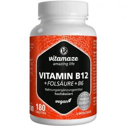 VITAMIN B12 1000 µg hochdos.+B9+B6 vegan Tabletten 180 St.