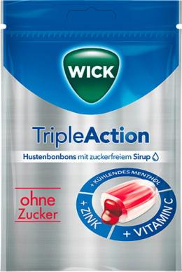 WICK TripleAction Menthol & Cassis ohne Zucker 72 g Bonbons
