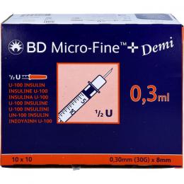 BD MICRO-FINE+ Insulinspr.0,3 ml U100 0,3x8 mm 100 St.
