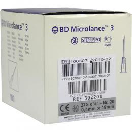 BD MICROLANCE Kanüle 27 G 3/4 0,4x19 mm 100 St Kanüle