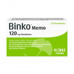 Ein aktuelles Angebot für BINKO Memo 120 mg Filmtabletten 20 St Filmtabletten Gedächtnis & Konzentration - jetzt kaufen, Marke Klinge Pharma GmbH.