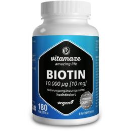 BIOTIN 10 mg hochdosiert vegan Tabletten 180 St. (45 g)