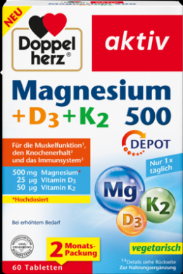 DOPPELHERZ Magnesium 500+D3+K2 Depot Tabletten 60 St