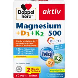DOPPELHERZ Magnesium 500+D3+K2 Depot Tabletten 60 St. (84,6 g)