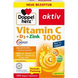 DOPPELHERZ Vitamin C 1000+D3+Zink Depot Tabletten 100 St.