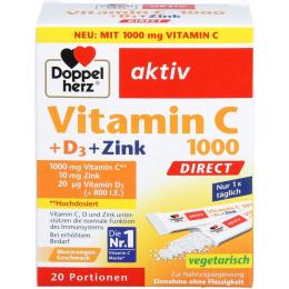 DOPPELHERZ Vitamin C 1000+D3+Zink DIRECT Pellets 20 St.
