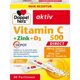 DOPPELHERZ Vitamin C 500+Zink+D3 Depot DIRECT Pel. 40 St Pellets