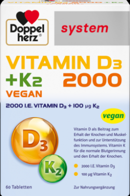 DOPPELHERZ Vitamin D3 2000+K2 system Tabletten 21 g