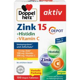 DOPPELHERZ Zink 15 mg+Histidin+Vit.C Depot aktiv 100 St.