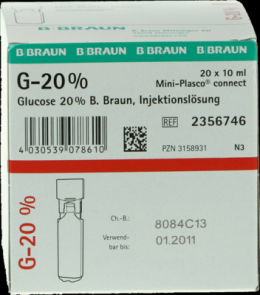 GLUCOSE 20% B.Braun Mini Plasco connect Inj.-Lsg. 20X10 ml