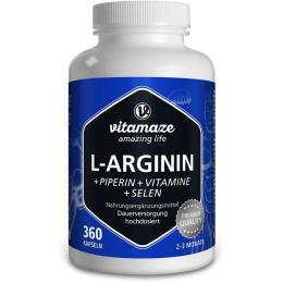 L-ARGININ 750 mg hochd.+Piperin+Vitamine Kapseln 360 St. (316,8 g)