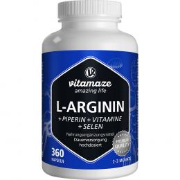 L-ARGININ 750 mg hochd.+Piperin+Vitamine Kapseln 360 St Kapseln