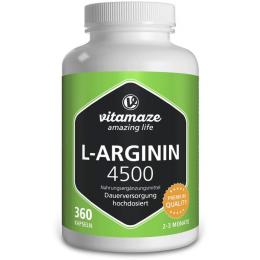 L-ARGININ HOCHDOSIERT 4.500 mg Kapseln 360 St. (316 g)