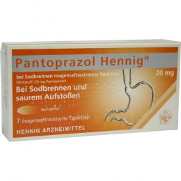 Ein aktuelles Angebot für PANTOPRAZOL Hennig b.Sodbrennen 20 mg msr.Tabl. 7 St Tabletten magensaftresistent Sodbrennen - jetzt kaufen, Marke Hennig Arzneimittel GmbH & Co. KG.