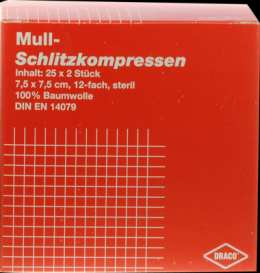 SCHLITZKOMPRESSEN Mull 7,5x7,5 cm steril 12fach 25X2 St