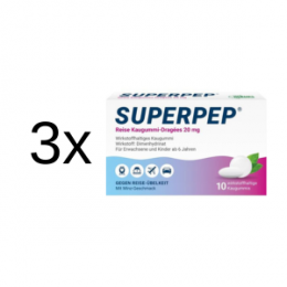 SUPERPEP Reise Kaugummi Dragees 20 mg 3 x 10 St.