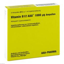 Ein aktuelles Angebot für VITAMIN B12 AAA 1.000 µg Ampullen 5 X 1 ml Injektionslösung Vitaminpräparate - jetzt kaufen, Marke AAA - Pharma GmbH.