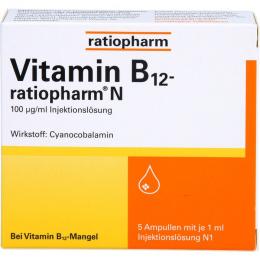 VITAMIN B12-RATIOPHARM N 100 µg/ml Inj.-Lsg.Amp. 5 ml