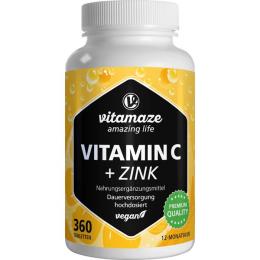 VITAMIN C 1000 mg hochdosiert+Zink vegan Tabletten 360 St. (522 g)