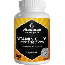 VITAMIN C+D3+Zink Bisglycinat vegetarisch Kapseln 400 St. (257,6 g)