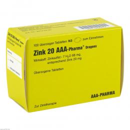 Zink 20 AAA-Pharma Dragees 100 St Überzogene Tabletten