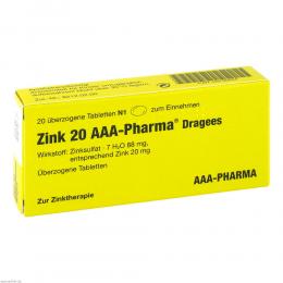 Zink 20 AAA-Pharma Dragees 20 St Überzogene Tabletten